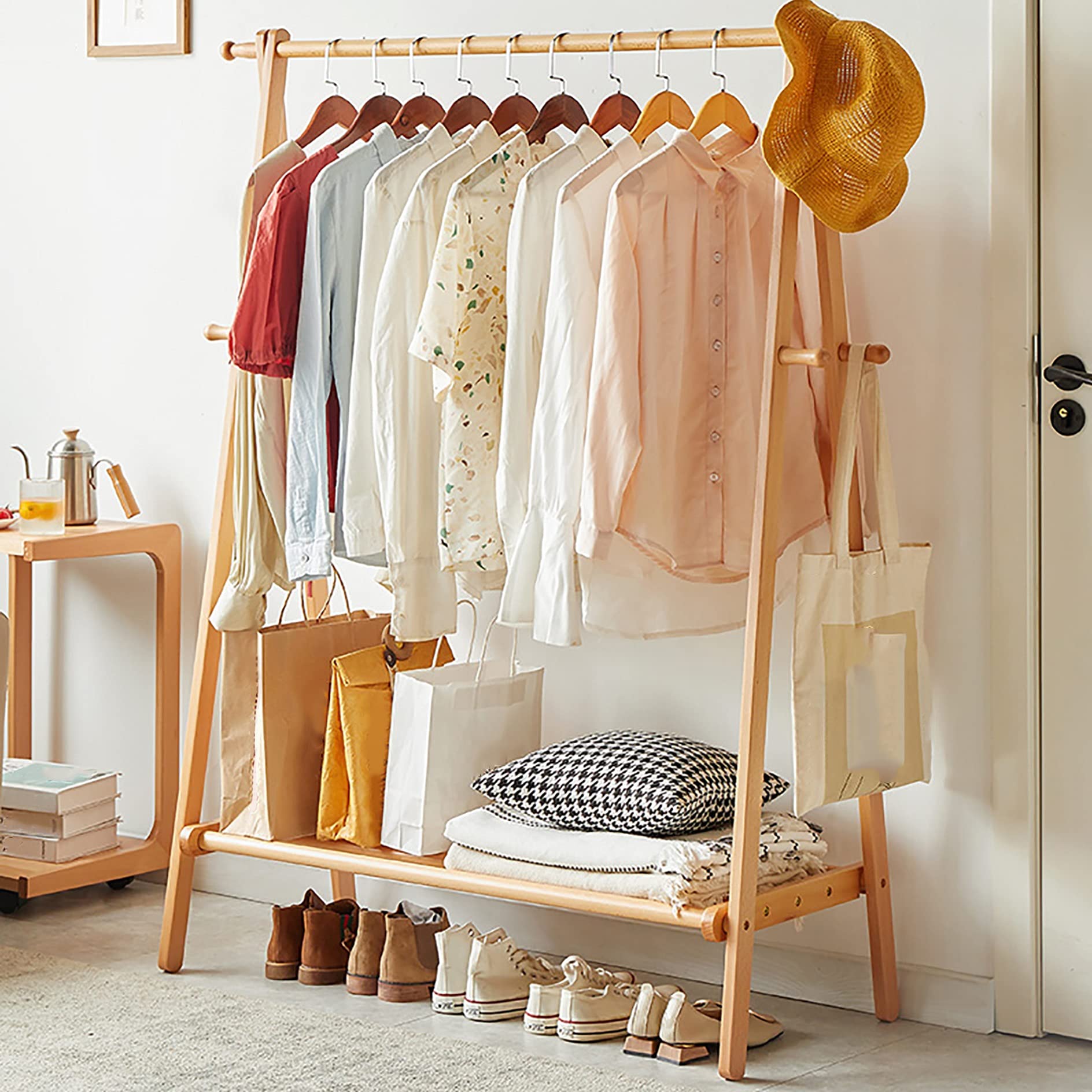 Amazon.com: YYHJ Wooden Clothes Rack Portable Garment Shelves