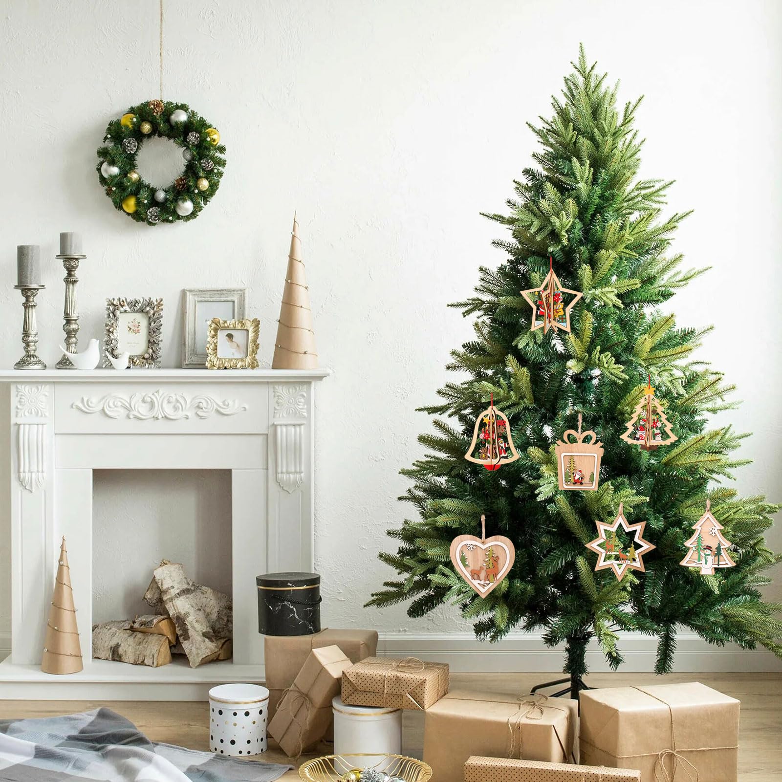 Amazon.co.jp: クリスマスツリー オーナメント 飾り 木製 7個セット