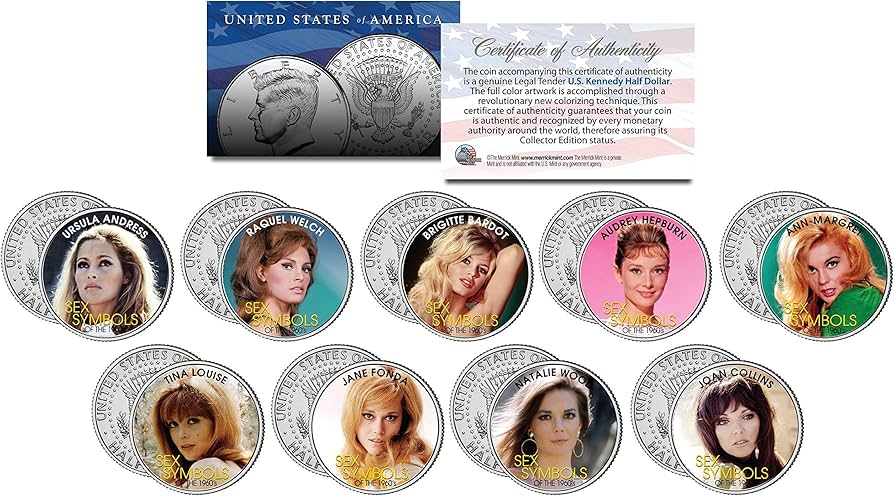 Amazon.com: 1960s SEX SYMBOLS Colorized JFK Half Dollar 9-Coin Set