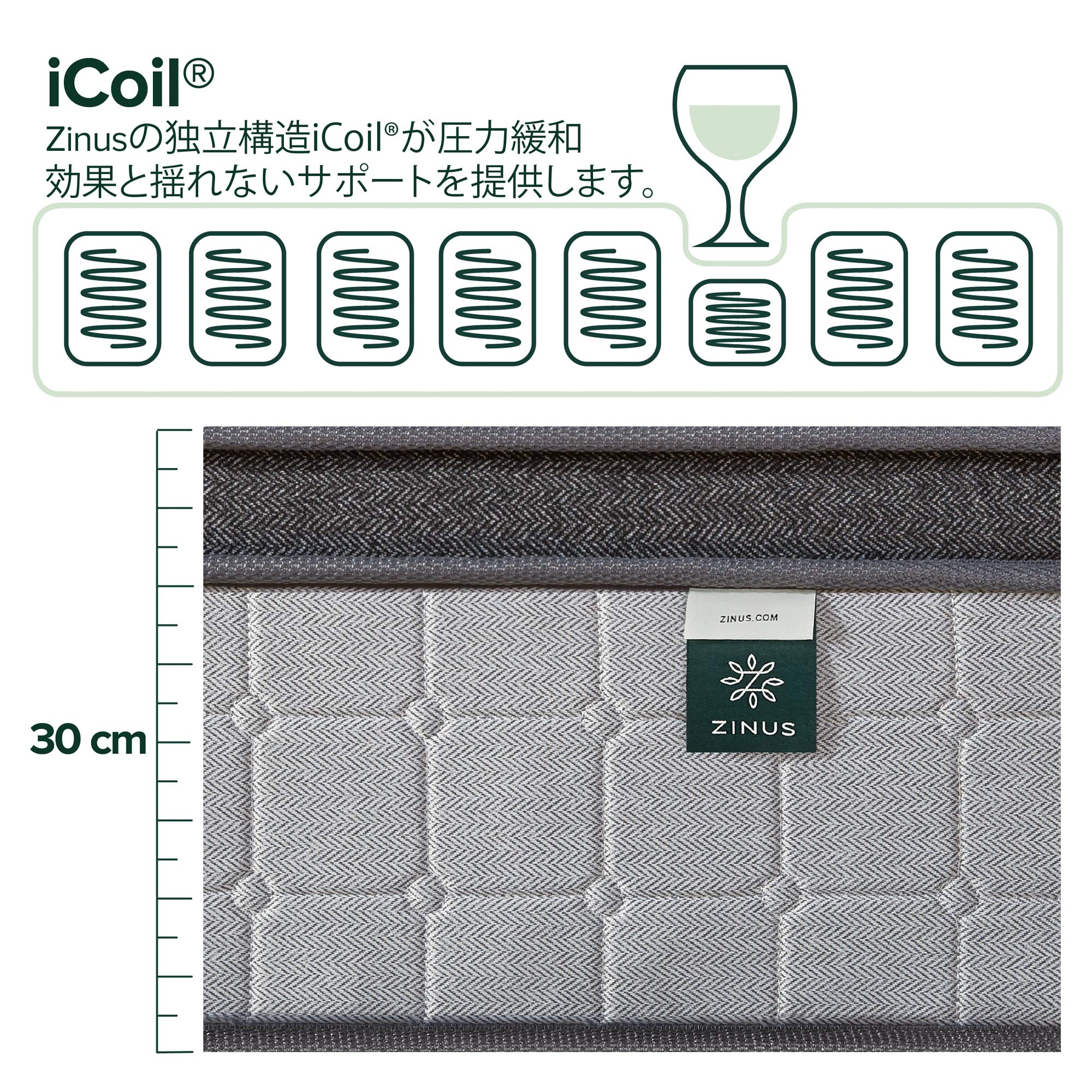 Amazon.co.jp: ZINUS ポケットコイル マットレス シングル 厚さ 30cm