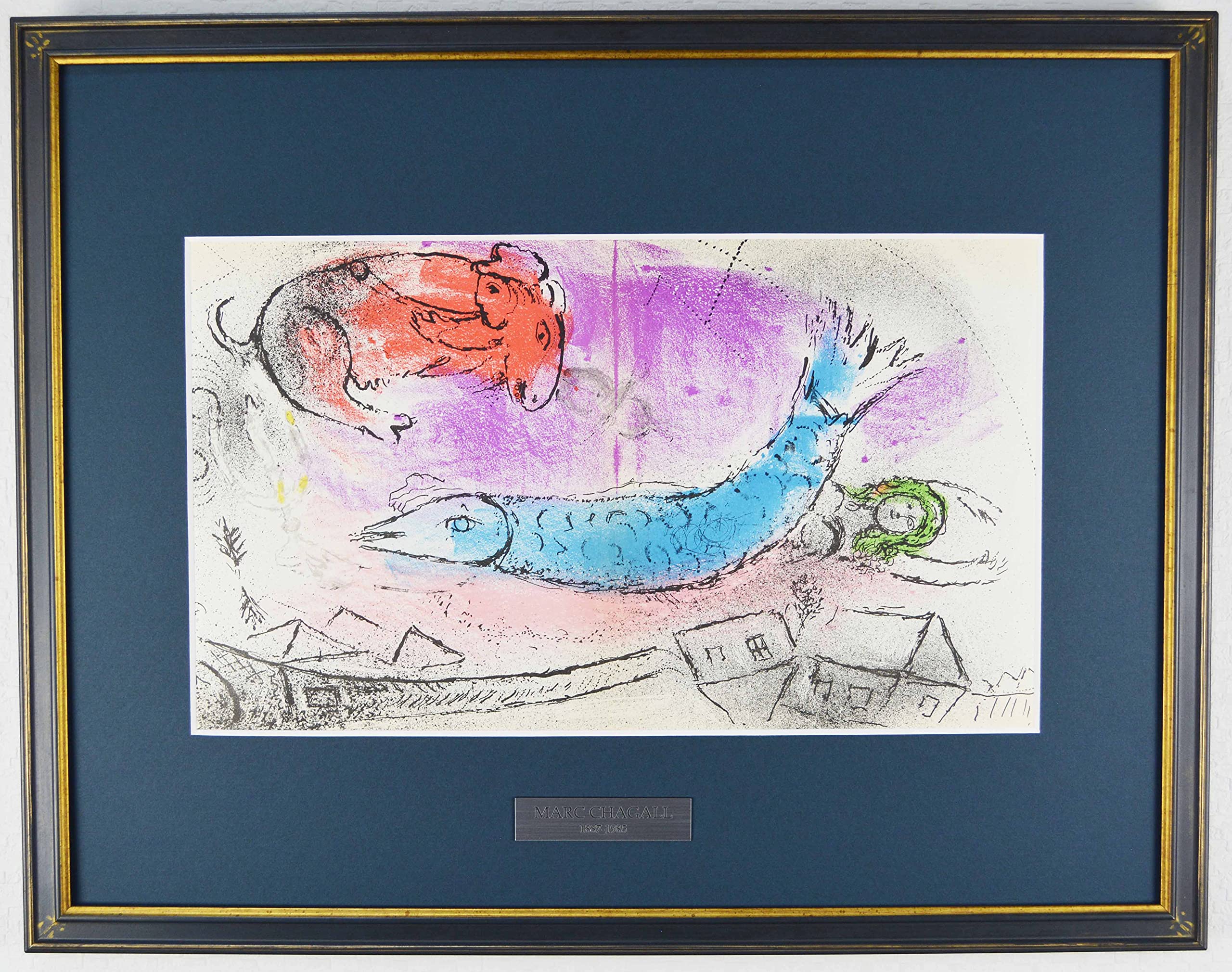 Amazon | マルク シャガール 『青い魚【ジャック・ラセーニュ】』 絵画