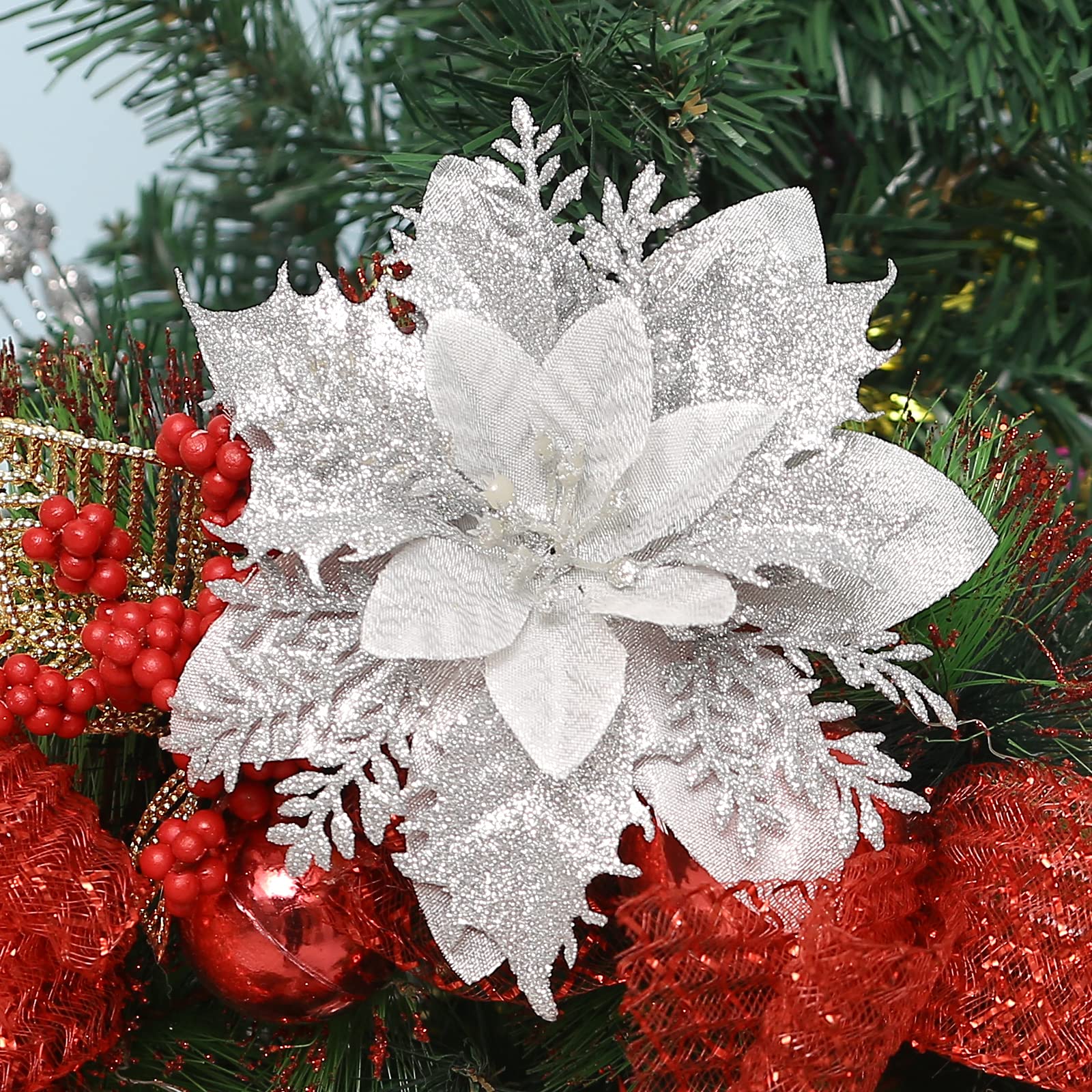 Amazon｜Vitalili 12個 ポインセチア アーティフィシャルクリスマス