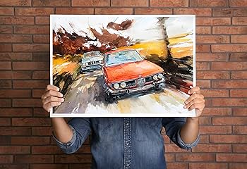 Amazon.co.jp: MINSEOK 水彩画 車 ポスター 屋内 装飾 [韓国製] A2