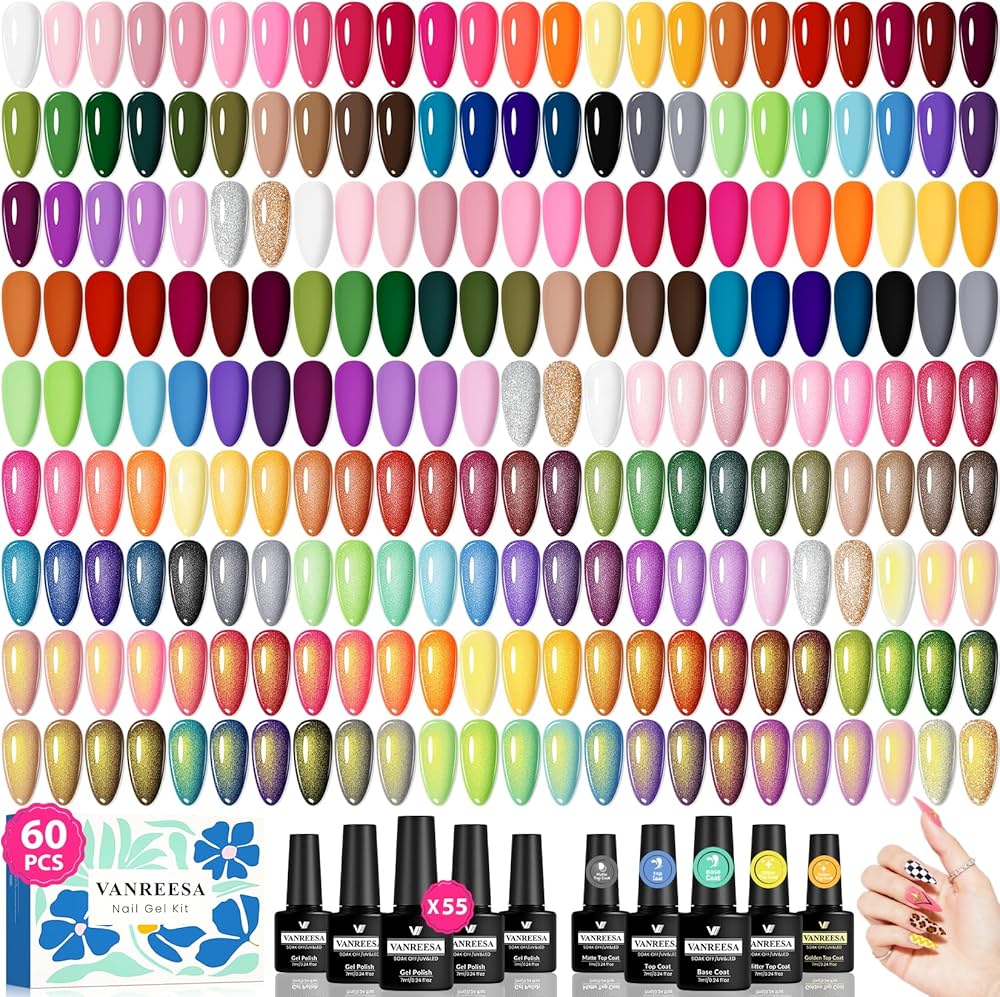 Amazon.com : VANREESA 60 Pcs Gel Nail Polish Set, 55 Colors Gel