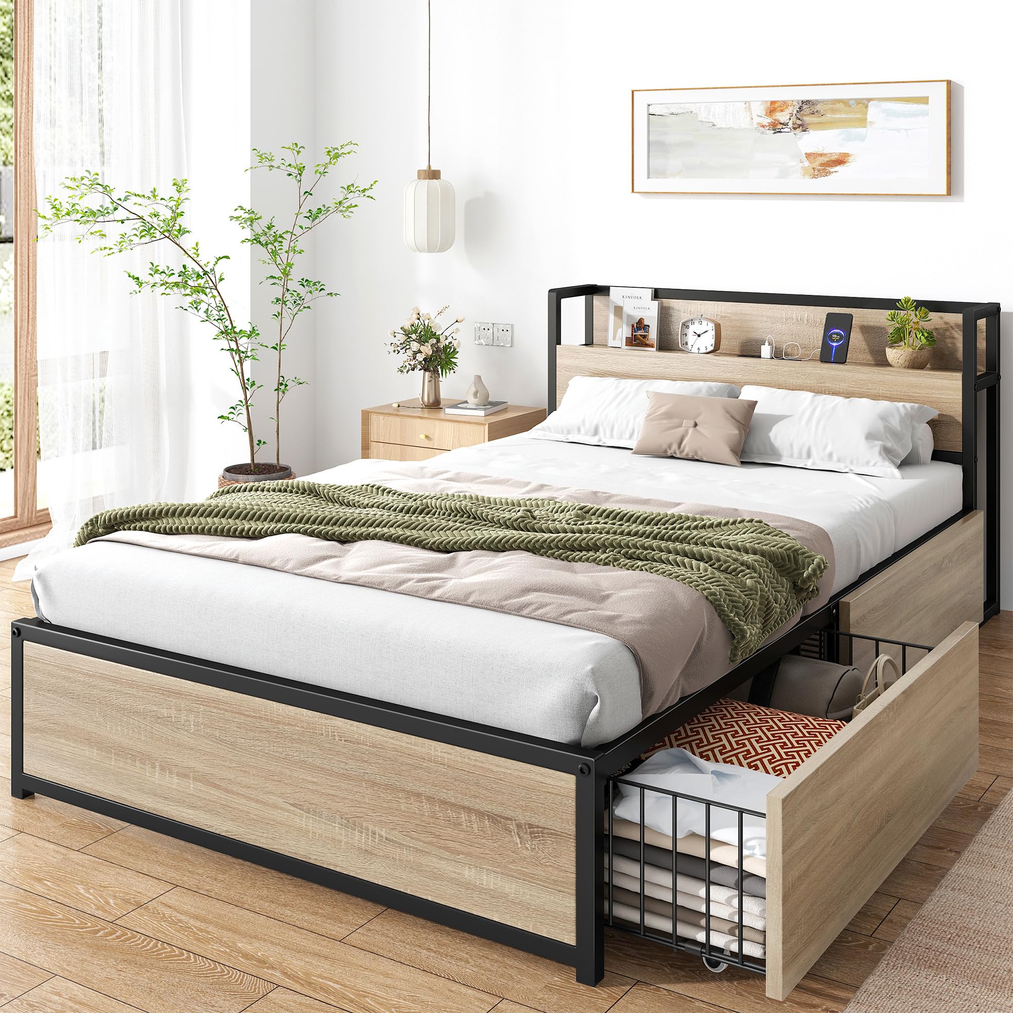 Amazon｜REIBII ベッドフレーム シングルベッド 大容量収納付き すのこ