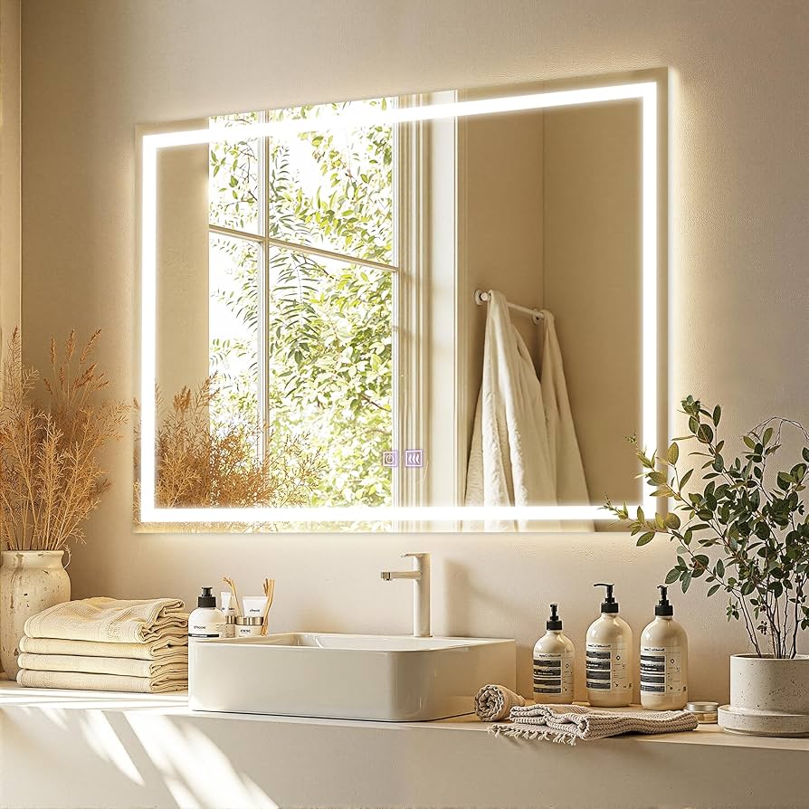 Amazon.co.jp: ミルオ君の鏡工房 LEDミラー 直角 ウォールミラー 浴室