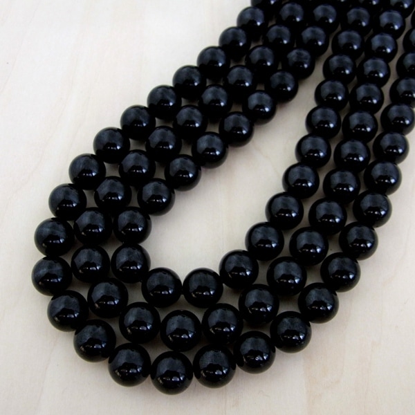 10月誕生石 最高級3A級ブラックトルマリン（黒♪電気石） 一連 （φ8mm