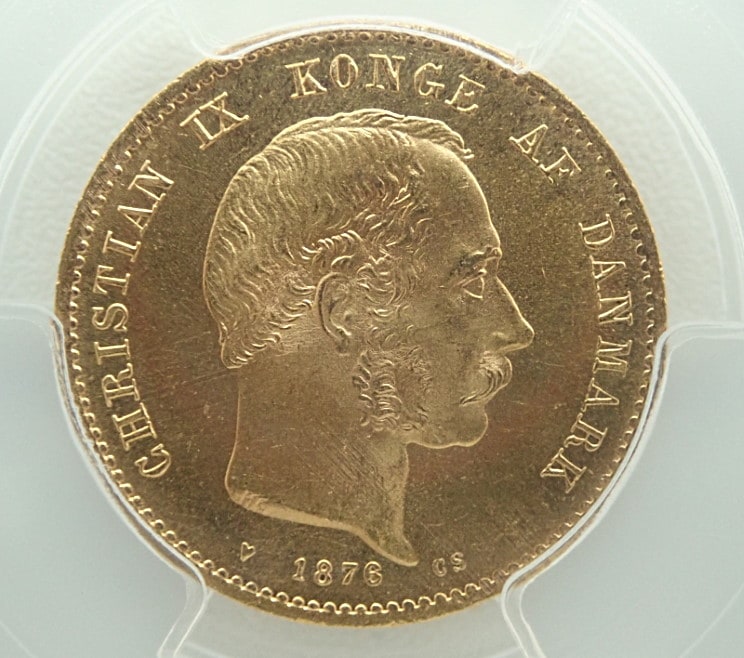 デンマークで1876年に発行された20クローネ金貨、クリスチャン9世