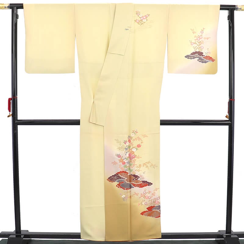 中古】 付下げ 付け下げ レディース 正絹 クリーム 身丈160cm 裄丈66.5