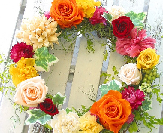 即日発送OK／プレゼント 玄関 リース プリザーブドフラワー[Ring