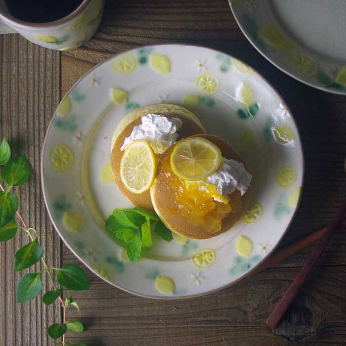 SSDDシリーズ （小さなレモン柄） 益子焼 中皿 プレート 丸皿 Same