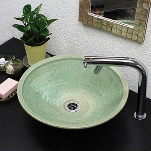 緑釉うずしお手洗い鉢【中型サイズ】信楽焼き手洗器！陶器の手水鉢［tr