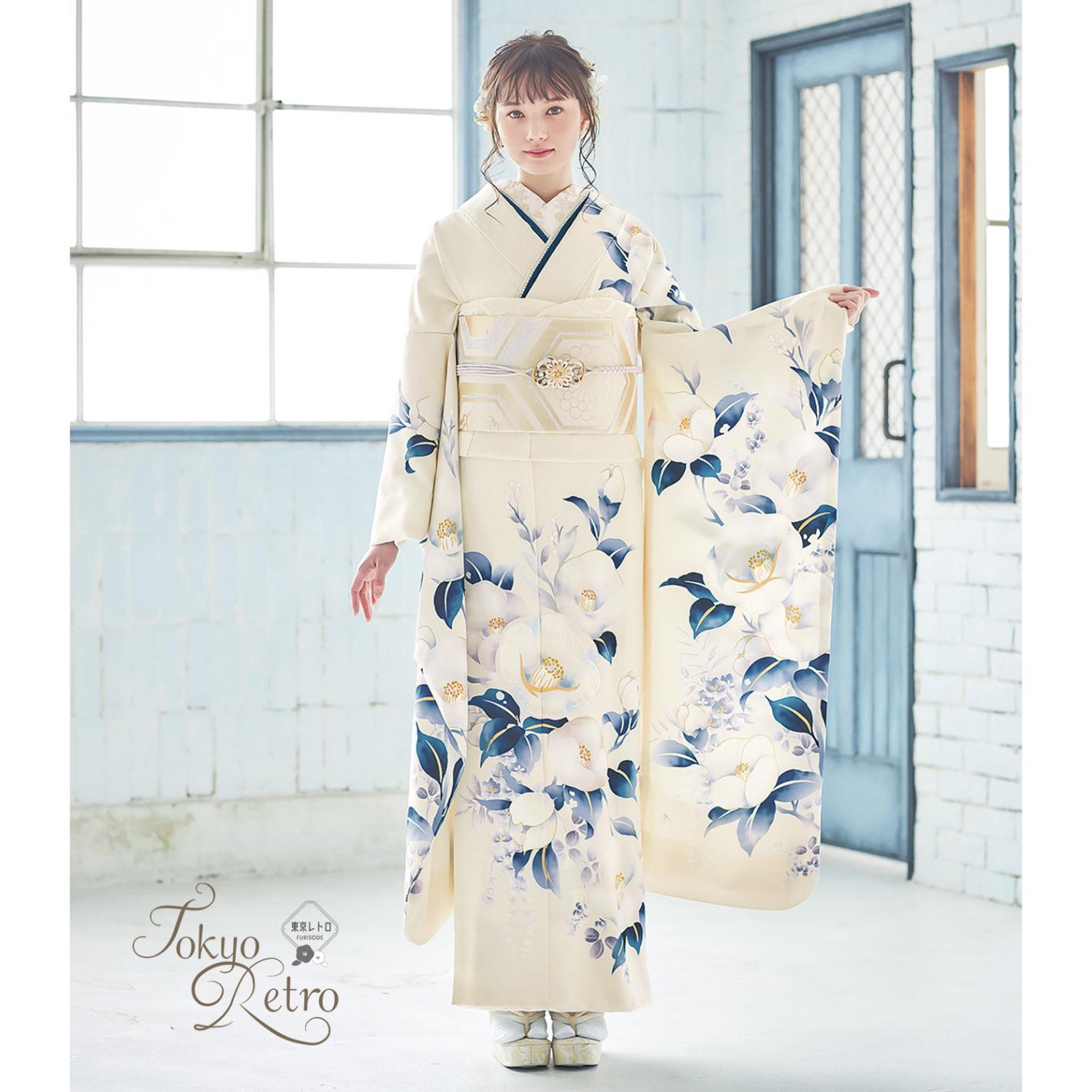 東京レトロ オフホワイト 椿（【振袖・袋帯・長襦袢のセット商品です