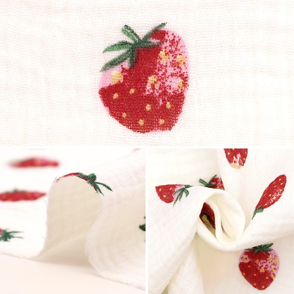 数量5から】 生地 『Wガーゼ ふあふあガーゼ いちご クリーム 150-1646