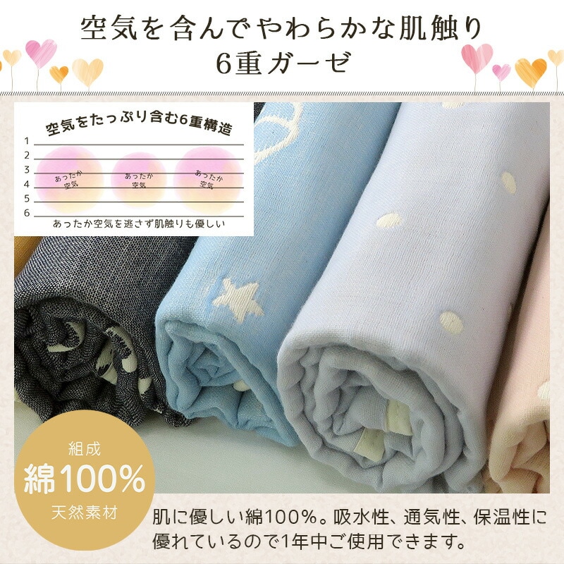 日本製 6重ガーゼケット 国産 岩下ふんわりやわらか 洗える 星柄 六重