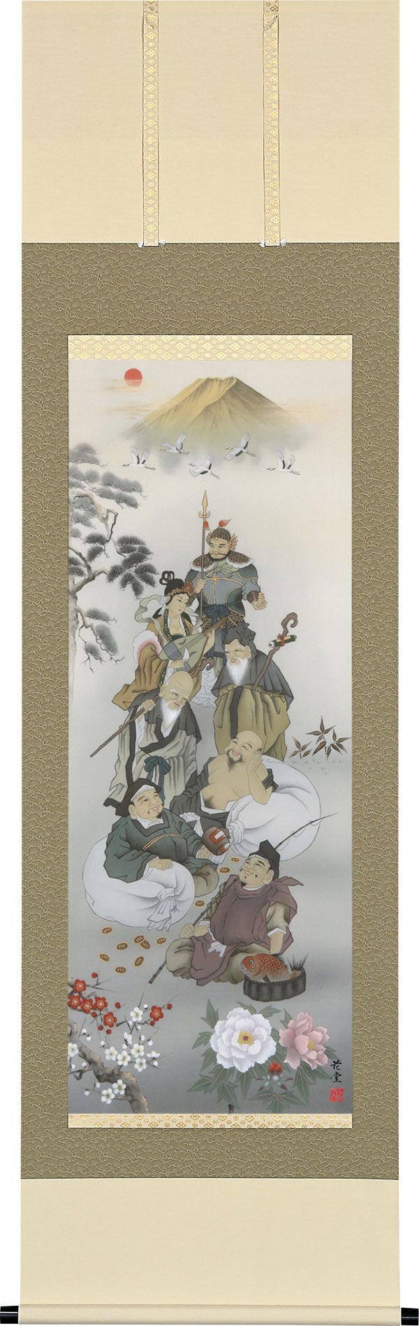 七福神招福之図 掛軸 「高級桐箱付き」
