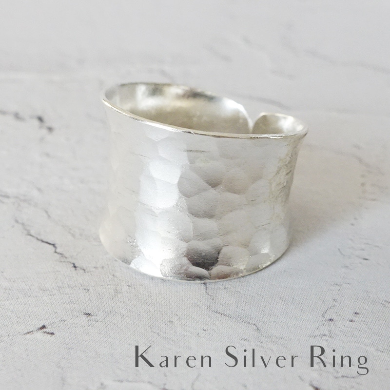 カレンシルバーリング レディース メンズ 槌目ワイド 指輪 太め