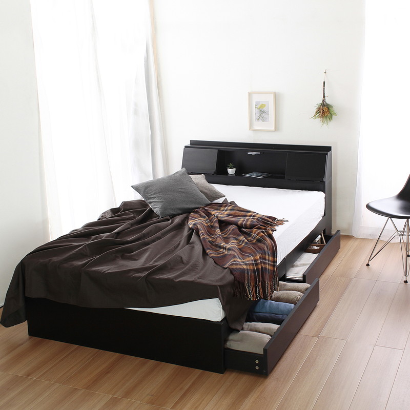 セミダブル】ヘッドボード付き 引出し収納ベッド/フラップ【FLAP