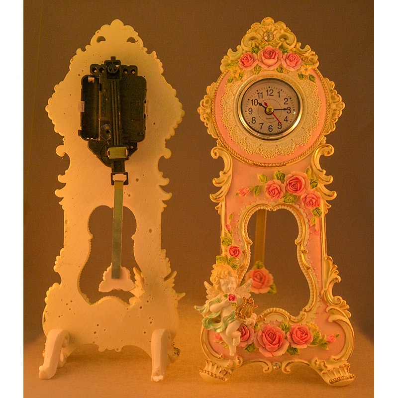 ロココ調ローズ置き時計：竪琴を持ったエンゼル：2色【送料無料