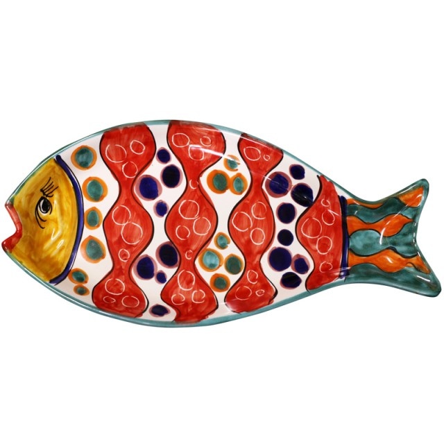AVA325 魚型皿 レッド水玉 | 南イタリアの陶器 | ダニエルズ