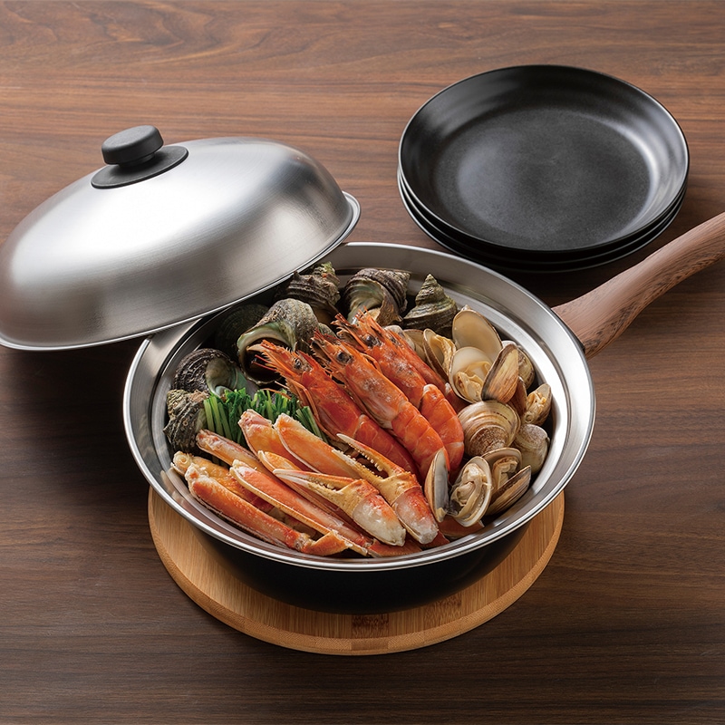 エヌトーン IH対応深型両口フライパン24cm 蒸し台付