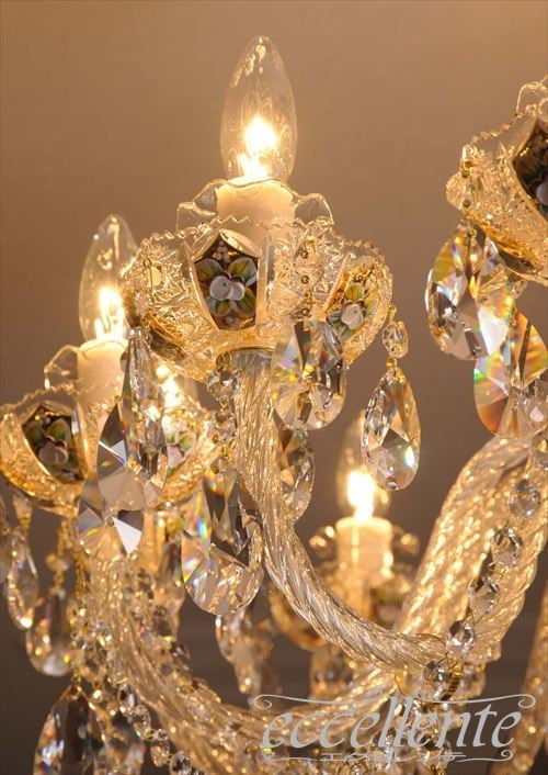 チェコ製 ボヘミアクリスタル シャンデリア 12灯 Clear+gold｜Bohemian
