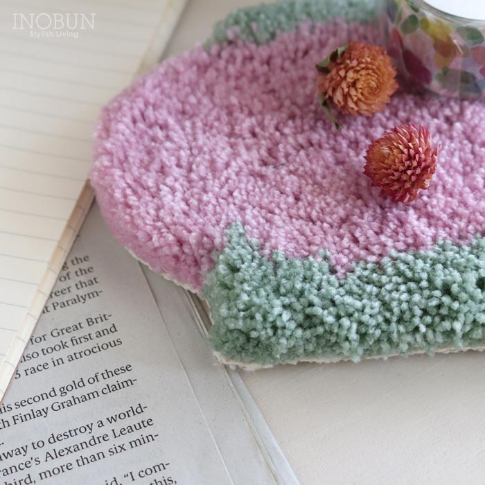 ミニラグ MOYO mini line rug ライトピンクxグリーン ラグマット タフ