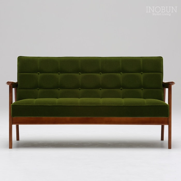 カリモク60 Kチェア 2シーター モケットグリーン ウォールナット