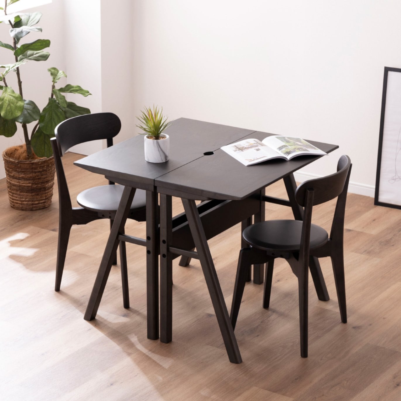 4点セット】［幅80］ ダイニングテーブル デスク 回転チェア スタッキング