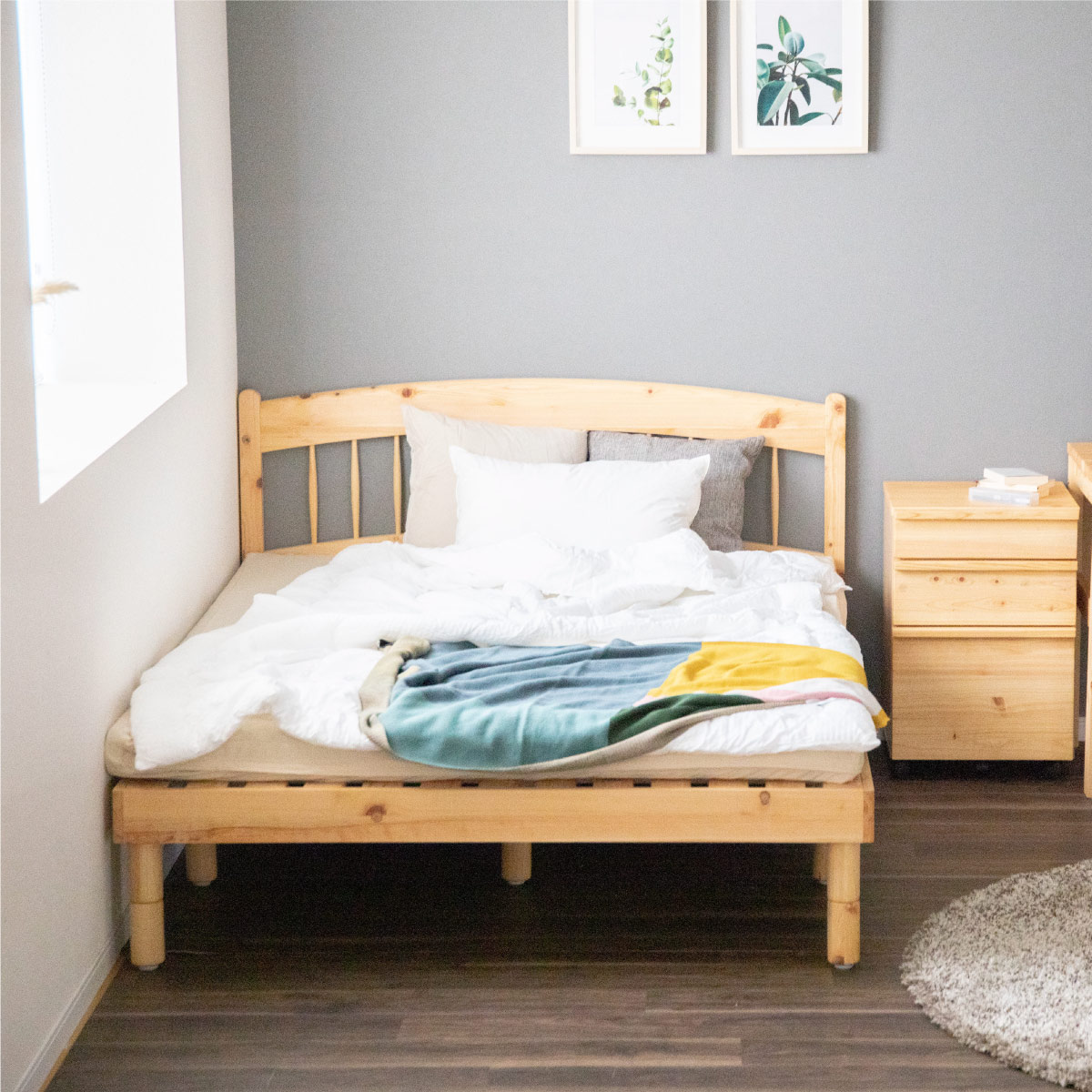 ダブル] すのこベッド ヘッド付き ひのき 天然木 MOIST スノコベッド