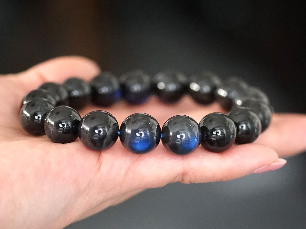 ブラックラブラドライト ブレスレット 12.5mm玉 No.37 最高級（5A