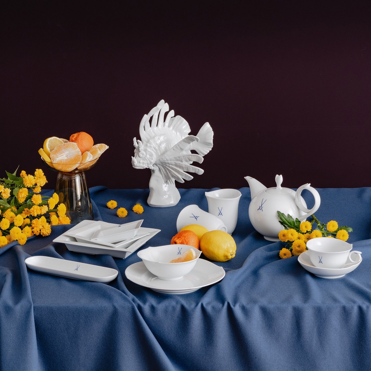 Meisseマイセン/極稀少1級品 化粧箱付「青い鳥と金の竹」28cm飾り皿