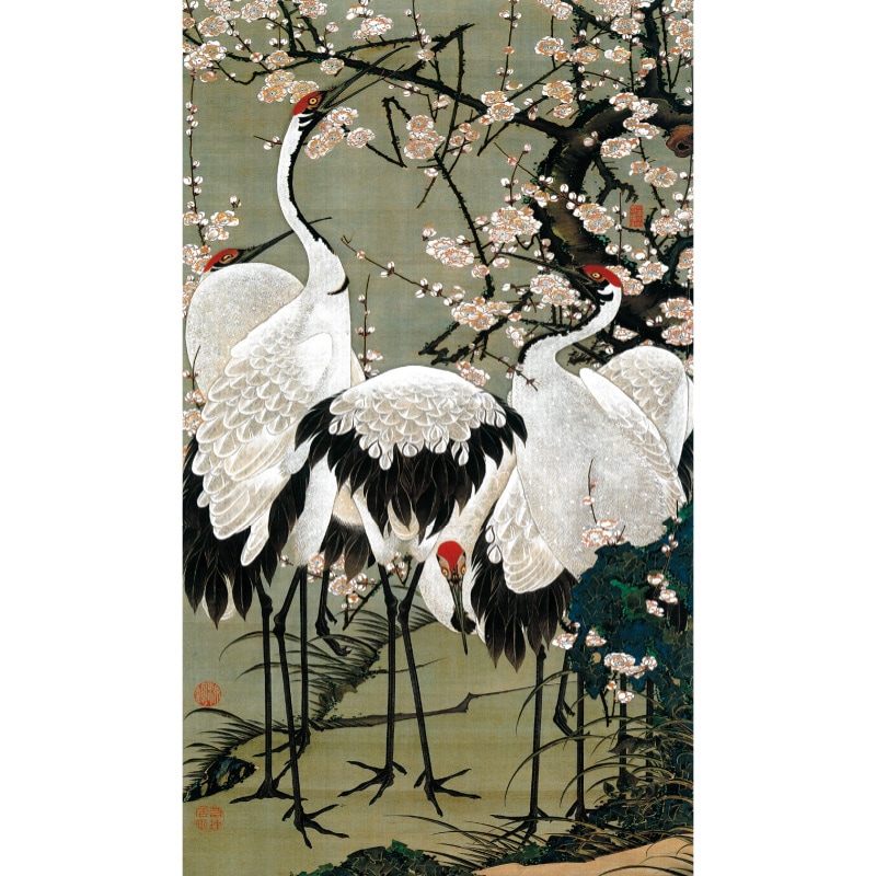 伊藤若冲 動植綵絵 梅花群鶴図 高級仕様 額 美術品 インテリア 作品