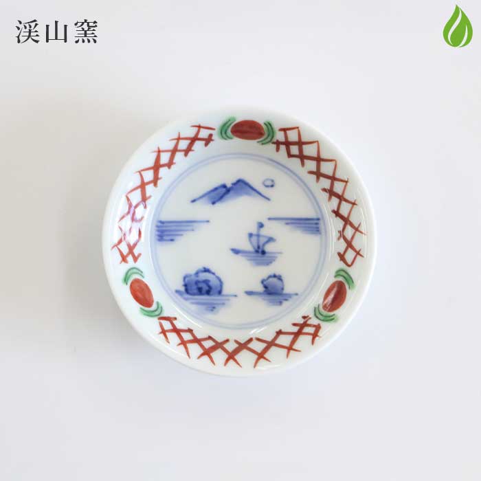 渓山窯 有田焼 豆皿 染錦渕地紋見込山水2.5寸深小皿 [ 電子レンジOK ]