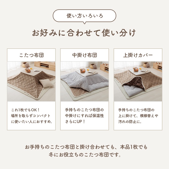 こたつ布団 上掛け 中掛け ベース リバーシブル 正方形 長方形