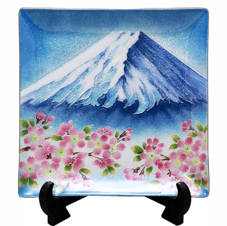 七宝焼き 飾皿 88富士桜 | 飾皿 角形 | 伝統工芸品・和風記念品 通販