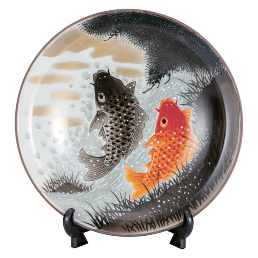 九谷焼 飾皿 10号・鯉の滝登り（皿立付）/ 福田 良則 | 飾皿 | 伝統