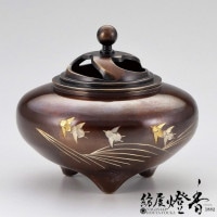 香炉/香器『高岡銅器【平型香炉/松/古手色】銅製・正晴作[空焚き用