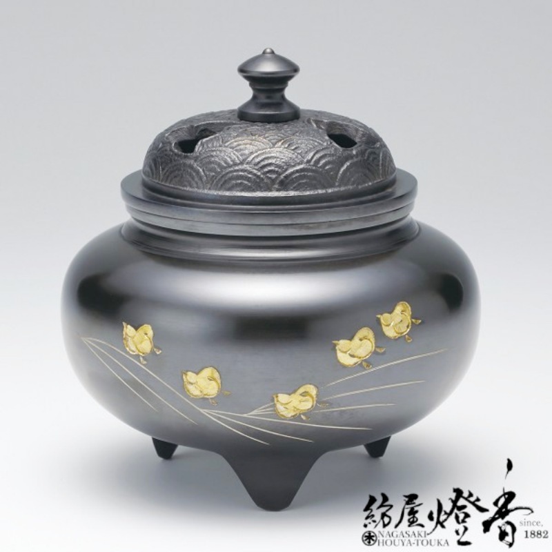 香炉/香器『高岡銅器【鉄鉢形四海波蓋香炉/古手色】銅製[空焚き用