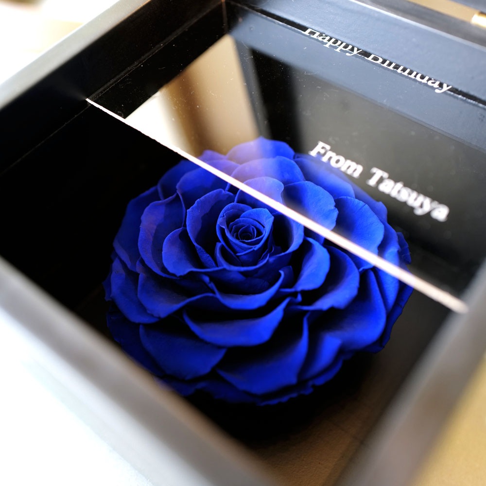青いバラ1輪 プリザーブドフラワー BLACK CUBE BOX | すべての商品