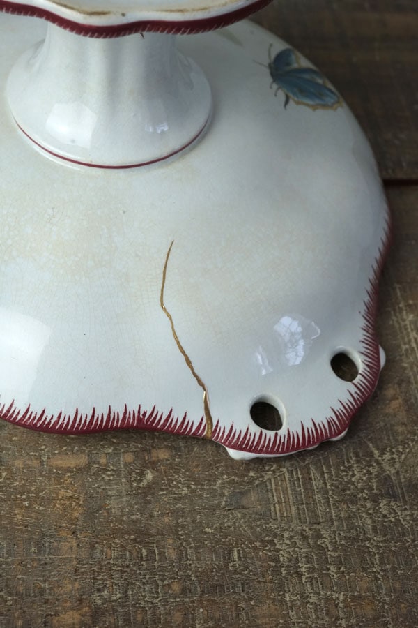 金継ぎ＋サルグミンヌ パピヨン Sarreguemines Papillonのコンポティエ