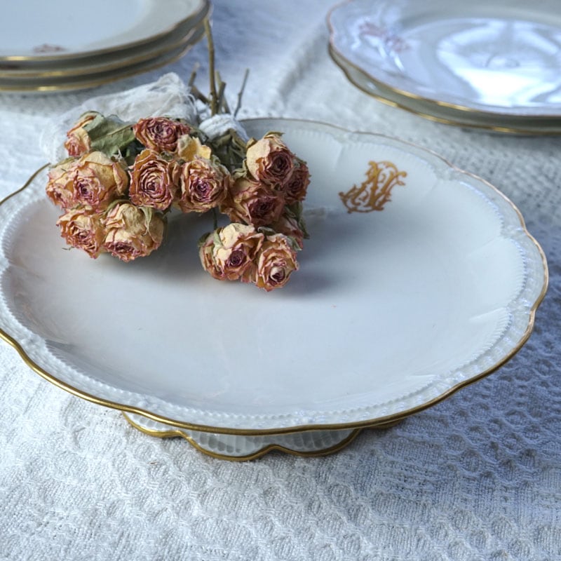 リモージュ アビランドLimoges Havilandのモノグラム入りコンポティエ