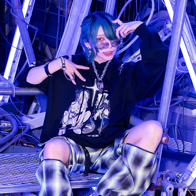 かいばしら×LISTEN FLAVORコラボ ショルダージップパーカー【BLACK