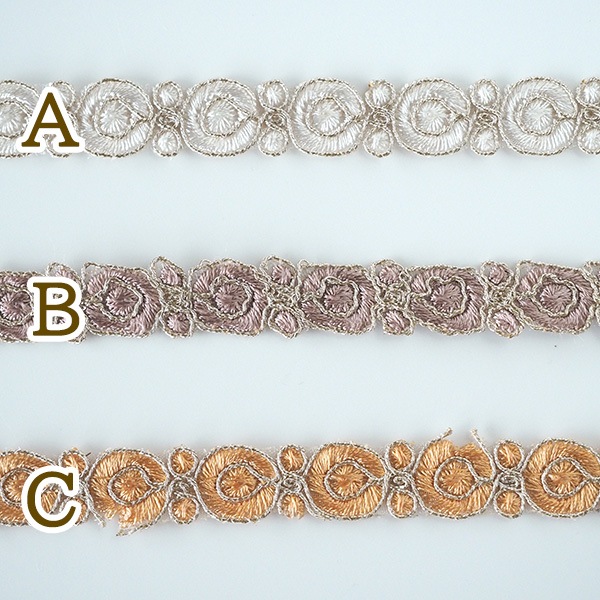 1cm幅 インドラメお花モチーフリボン フラワーモチーフ バラ柄刺繍