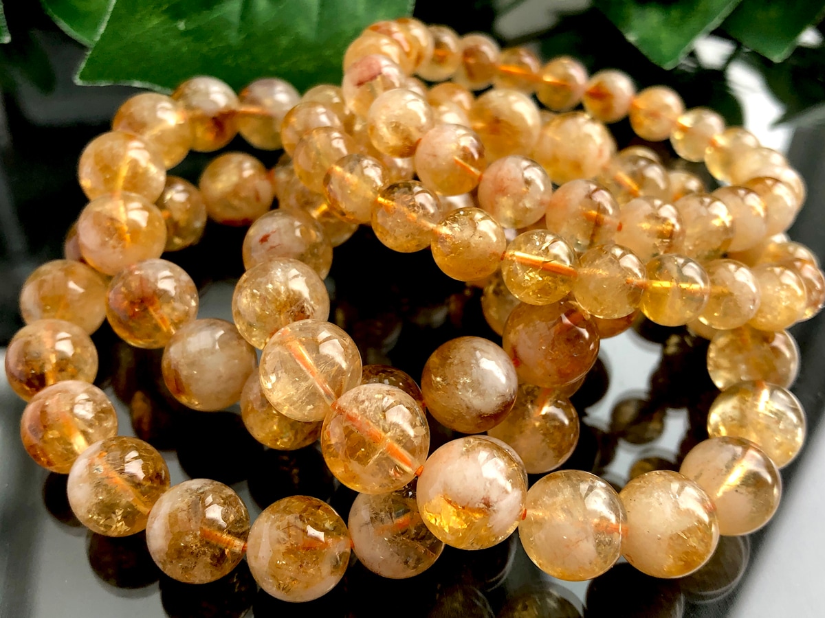 美レインボー入り！☆天然石ブレスレット/ファントムシトリン（幻影黄