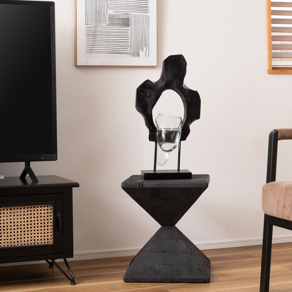 パイン古材×モダンブラック サイドテーブル｜おしゃれインテリアにも