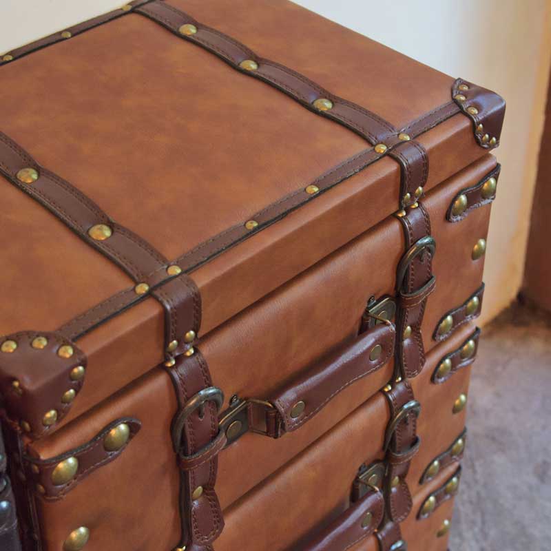 トランク風4段チェスト｜レザー調×ヴィンテージ収納 | インテリア