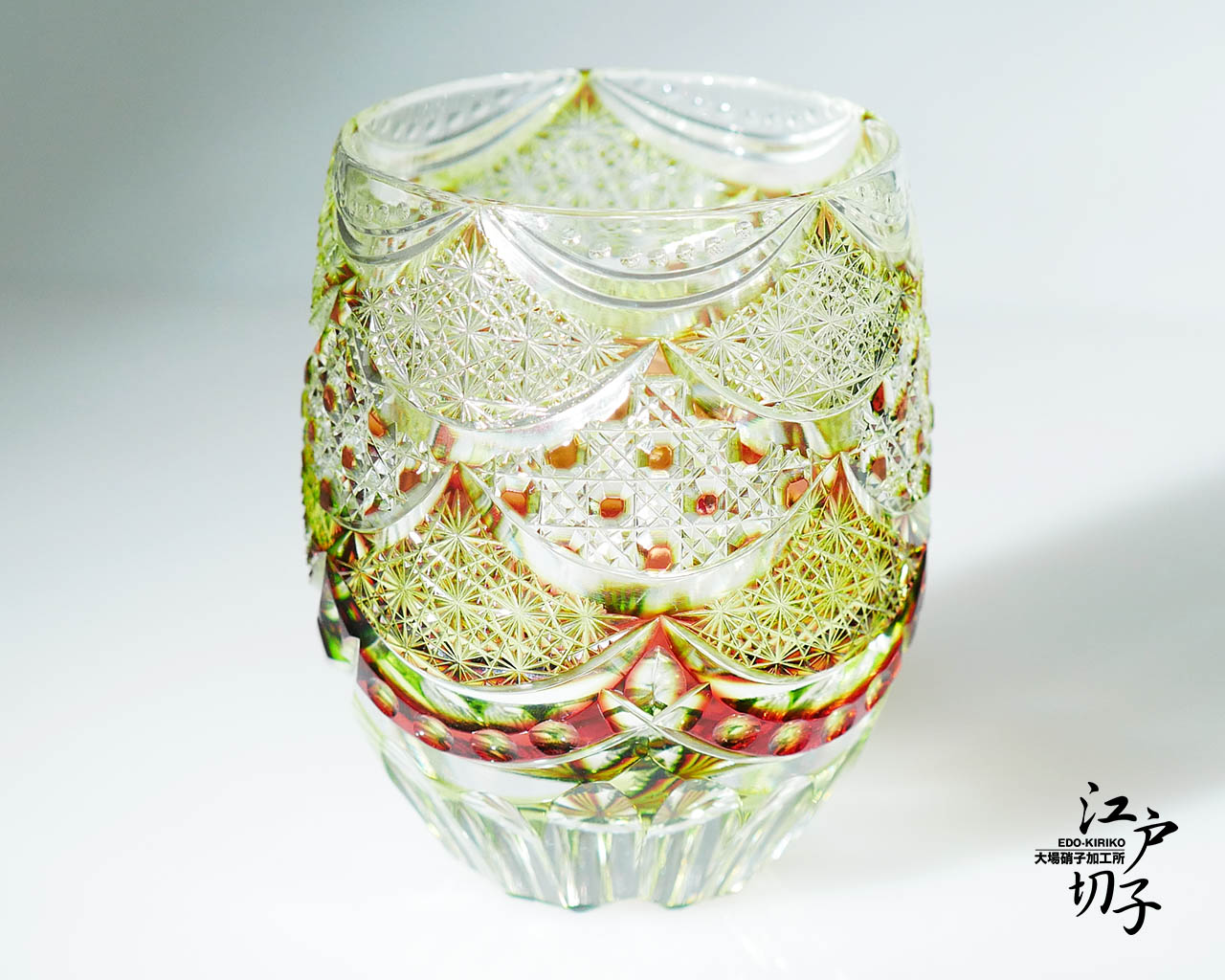 江戸切子 ロックグラス｜江戸切子の通販｜樽型2層被せ カーテンコール