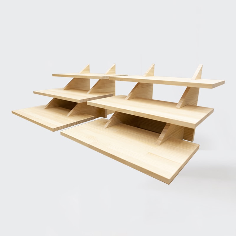 マルシェ3段ディスプレイラックダブル(横型・パイン材) | ディスプレイ