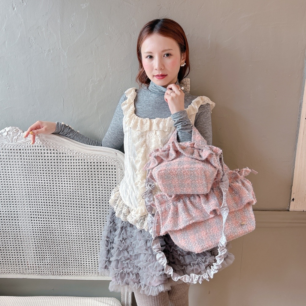 フリルバッグ Tweedy Bebe【ピーチ×シルバー】2サイズ | BAG,♡